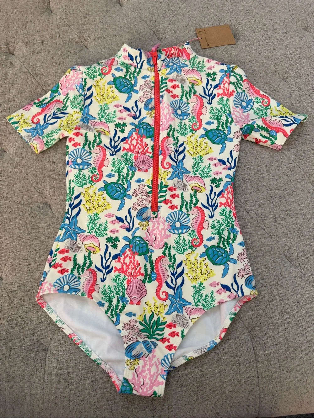 NWT BODEN SHORT SLEEVE SWIMSUIT WHITE CORAL REEF SIZE 9-10